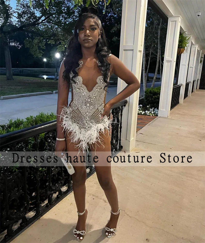 

Роскошное мини-платье-русалка, коктейльное платье для девушек, черное платье с искусственными перьями, короткое платье для выпускного вечера, сексуальное платье на день рождения