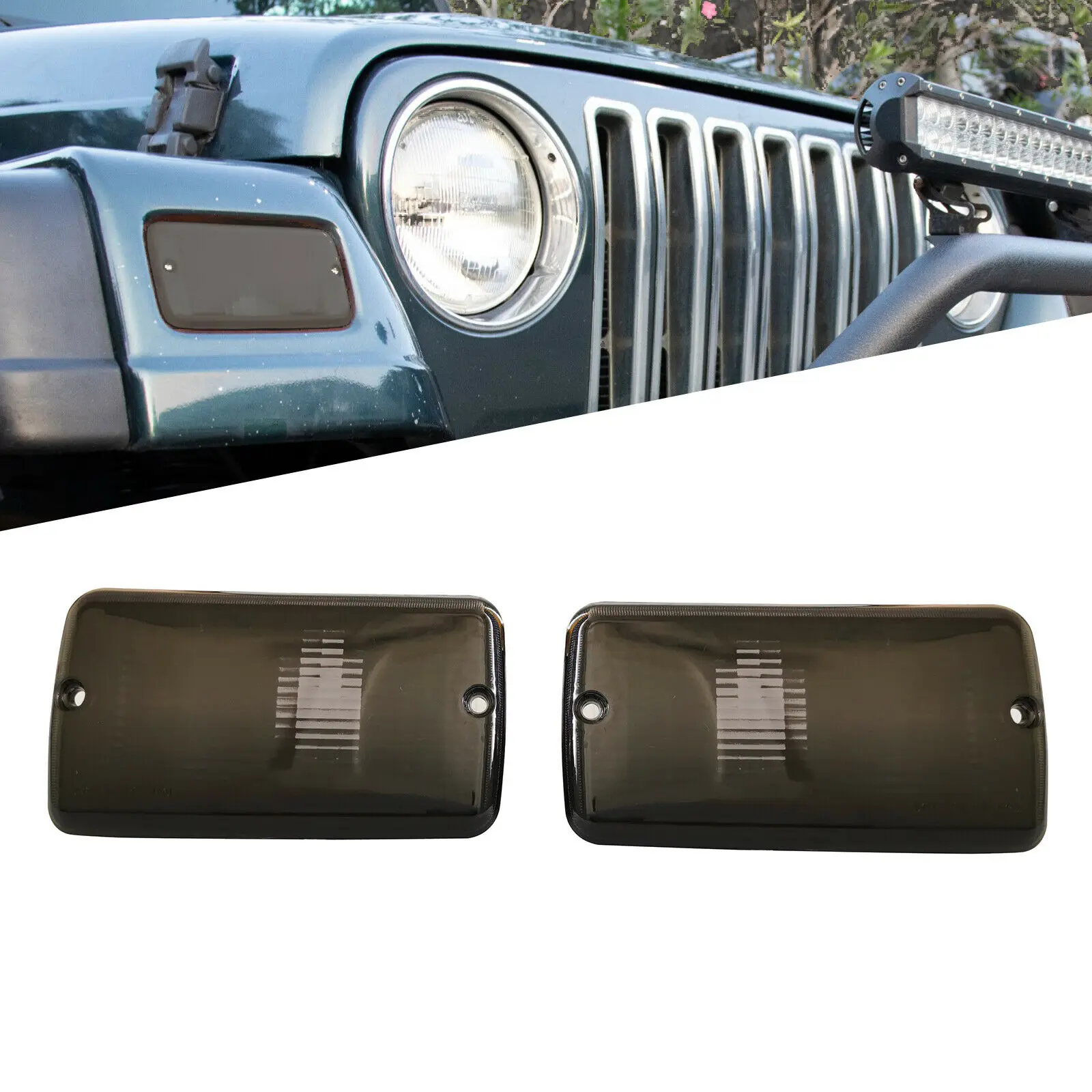 

Pair For Jeep 1997-2006 Wrangler Smoke Lens Front Turn Signal Parking Lights