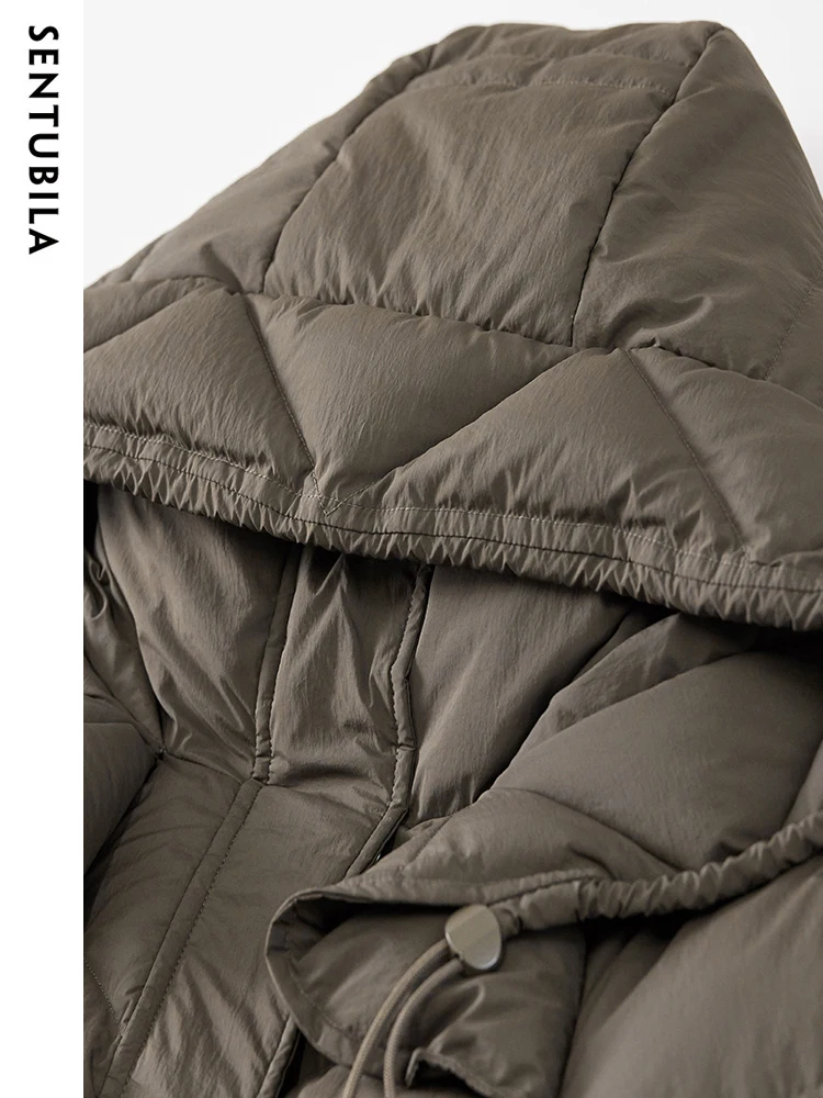 SENTUBILA Women's Hooded White Duck Down Jacket Winter 2023 Fashion Mid Length Down Coat Loose Windproof Warm Outwears W34Y49747