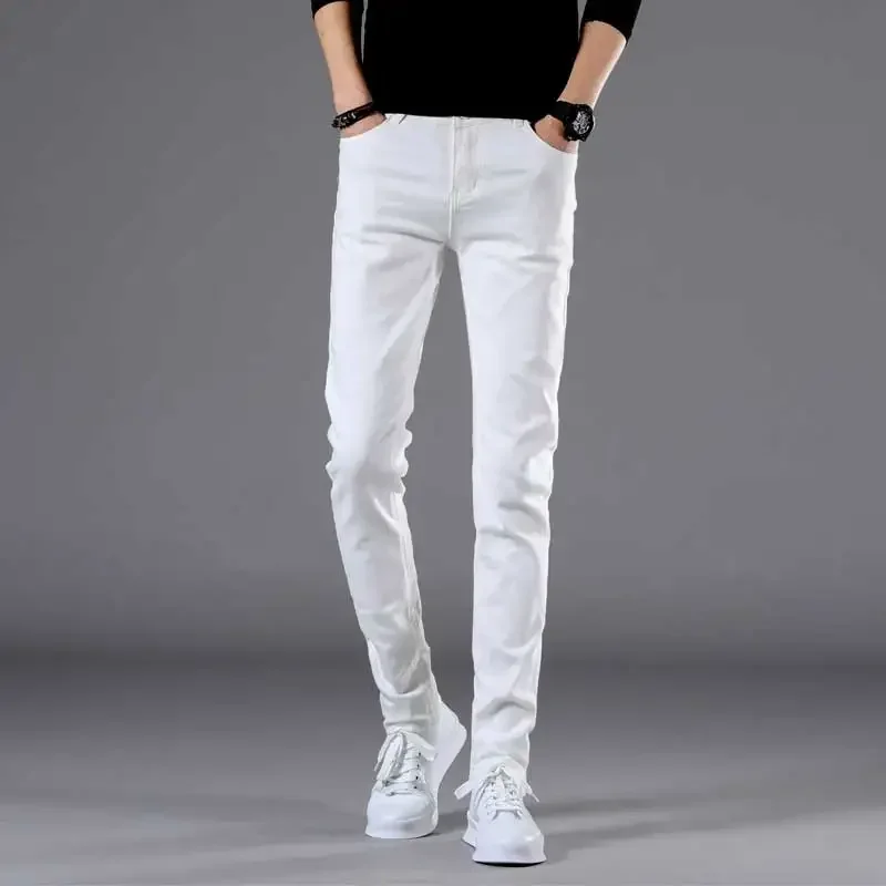 

Fashion Men New 2022 Size Pants Casual White Trousers Denim Brand Slim Clothes Skinny 27-36 Male Stretch Fit Jeans