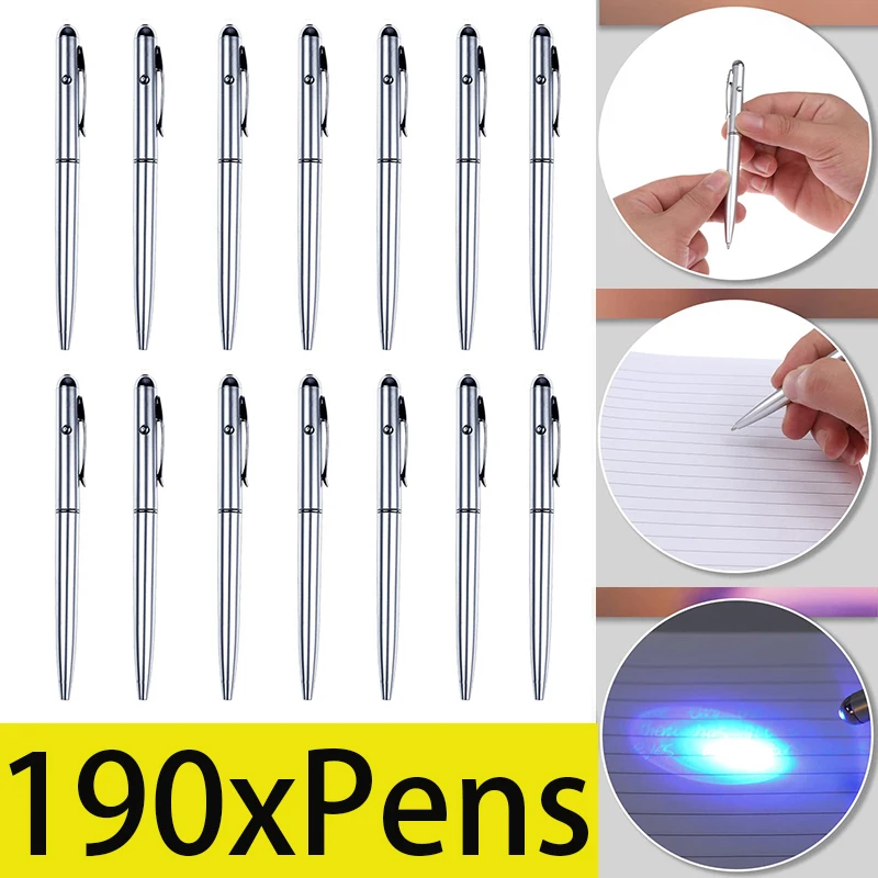 

190Pcs With UV Light Pens Colorless Marker Drawing Luminous Light Pen Invisible Ink Pen 2 in1 Ballpoint Pens