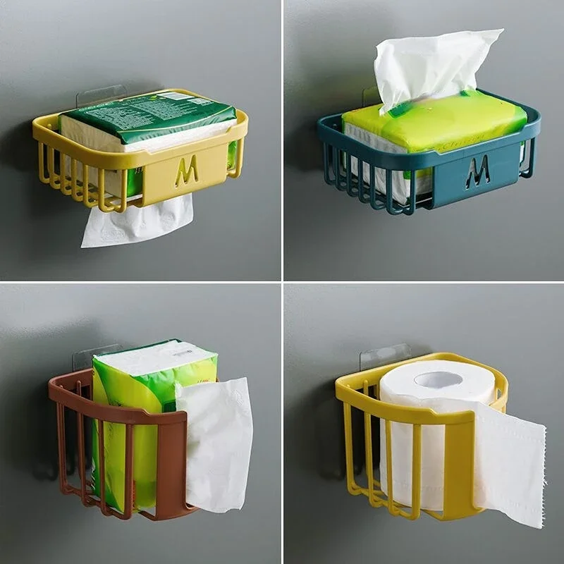 Punch-free Toilet Paper Holder Box Waterproof Storage Toilet Roll Paper Storage Rack Paper Towel Kitchen Bathroom Storage Box 3