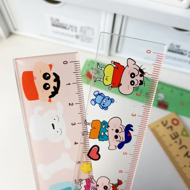 15cm 크레용 신찬 눈금자 애니메이션 캐릭터 귀여운 눈금자 세트 그리기 측정 기하학적 눈금자 학교 사무용품 편지지