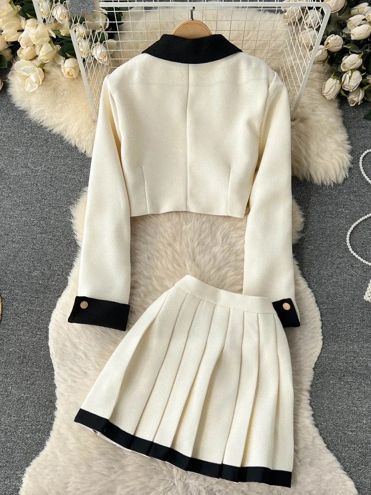 スーツ Doublic Tweed Crop Jacket + Skirt Suit Set Tweed Cropped Blazer Skirt Set | Women Tweed Suit Skirt