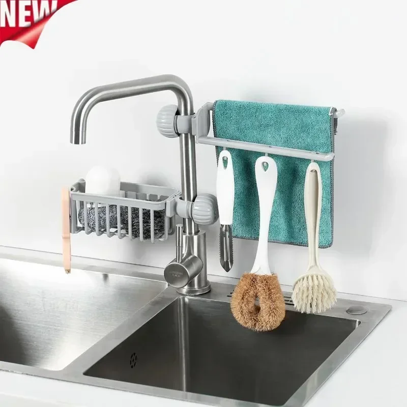 Kitchen Sink Faucet Shelf Bathroom Shelf Soap Sponge Drain Cloth Rag Storage Rack Sink Organizer Drainer Basket Soap Dish Holder