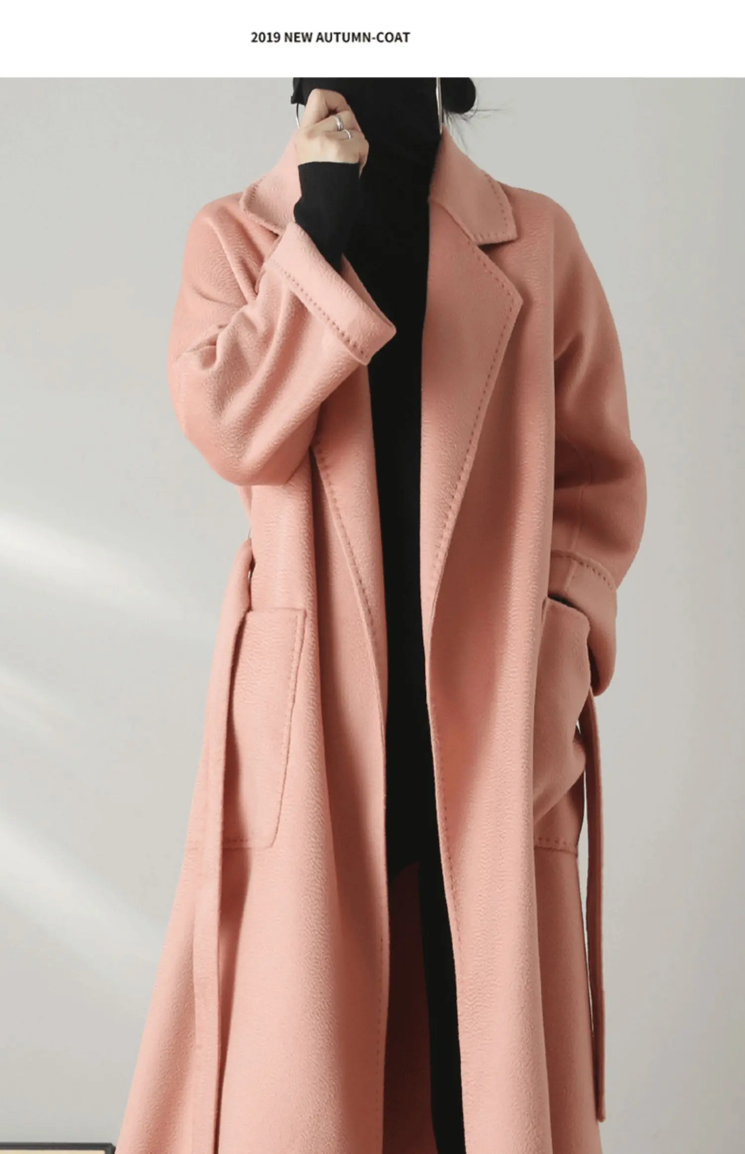 Green Double-sided Cashmere Wool Coat Women Long Lapel Long Seelve