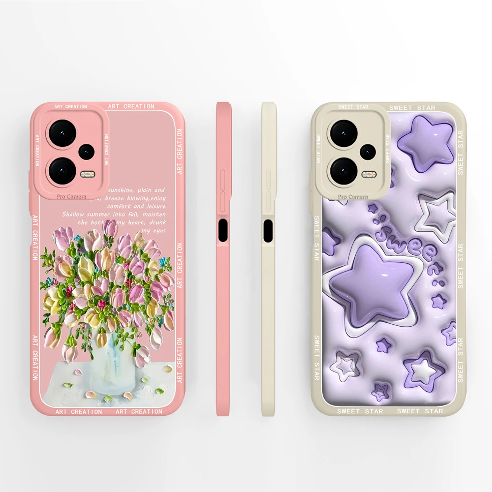 Coque de protection en silicone souple pour Redmi Note 12 Pro Plus 4G 5G, belle fleur et étoile