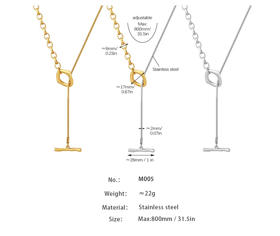 Zweifarbige lange Halsketten aus Edelstahl mit OT-Schnalle für Damen, 18 Karat vergoldet, kein Anlaufen, verstellbare Damen-Pullover-Kettenhalskette – Detail 2