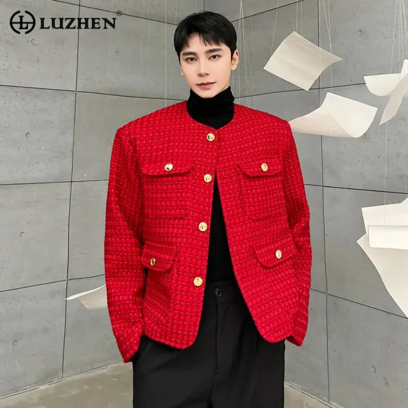 

LUZHEN Neck High Splicing Color Fashion Contrast Men's Quality Causal Jackets 2023 Autumn New Trendy Elegant Woolen Coat 8e6404