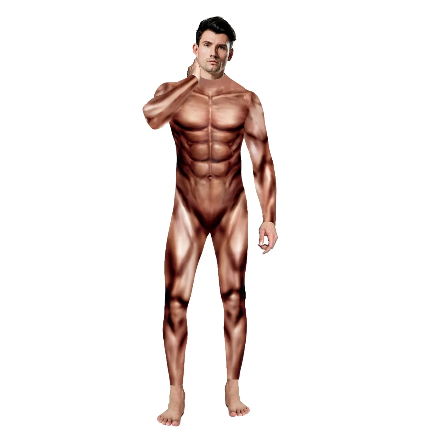 Muscle Printed Jumpsuit Long Sleeve Halloween Cosplay Costume Set Jumpsuit 3D Printing Technology Printed Adult
