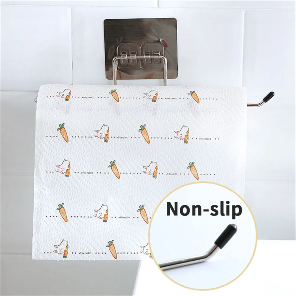 Self-adhesive Towel Holder Rack Kitchen Under Cabinet Towel Cup Paper Hanger Rack Organizer Bar Shelf Roll Holder Bathroom