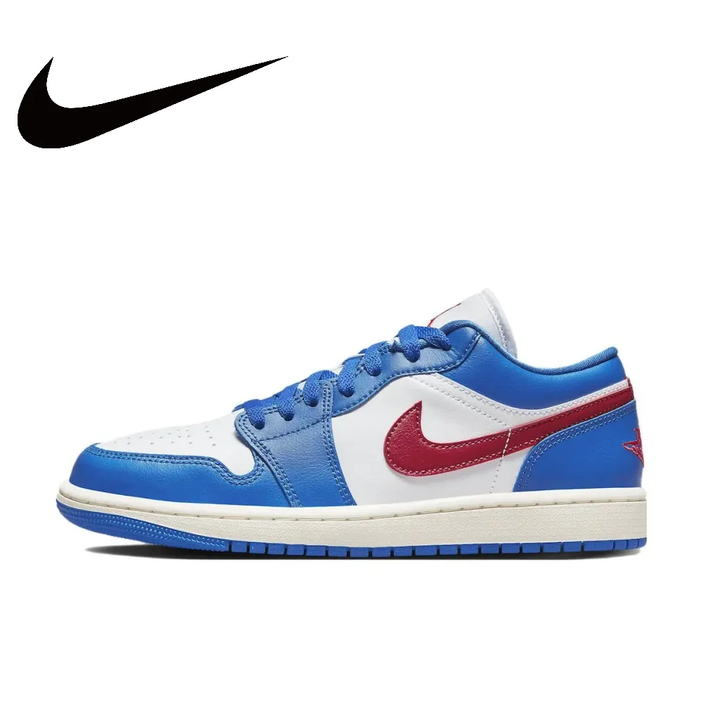 thumbnail image 1 of Nike Air Jordan 1 Low New Listing Zapatillas de baloncesto retro de caña baja Cómodas antideslizantes para hombres y mujeres Gris y blanco, 1 of 5
