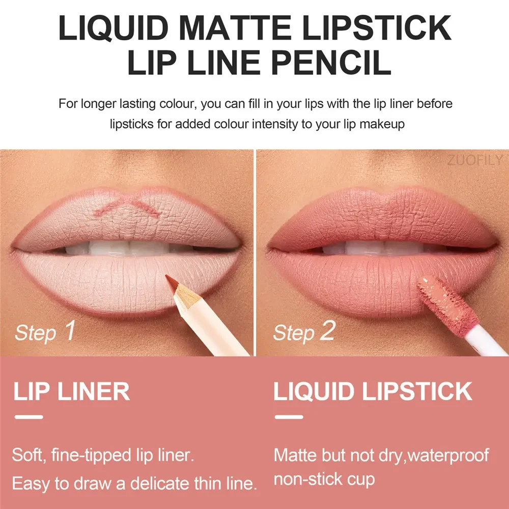 Matte Velvet Lip Gloss Lip Liner Pencil 2 In 1 Waterproof Lasting Liquid Lipstick Liner Contour Makeup 12 Colors 2pcs/set lip liner lip liner pencil lipliner pencil lipstick set lip liner set lip makeup set lipstick pencil