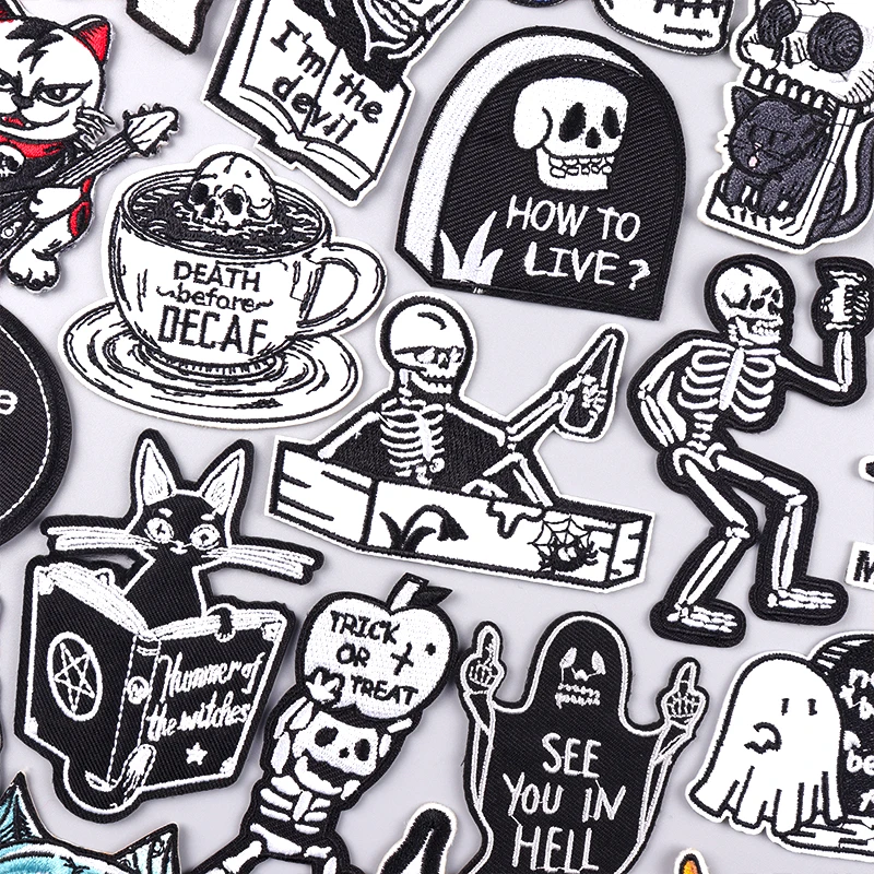 Parche Bordado De Esqueleto Con Dedo Medio - Aplicación De Plancha O Cosido, Humor Negro, Para Chaquetas Y Mochilas