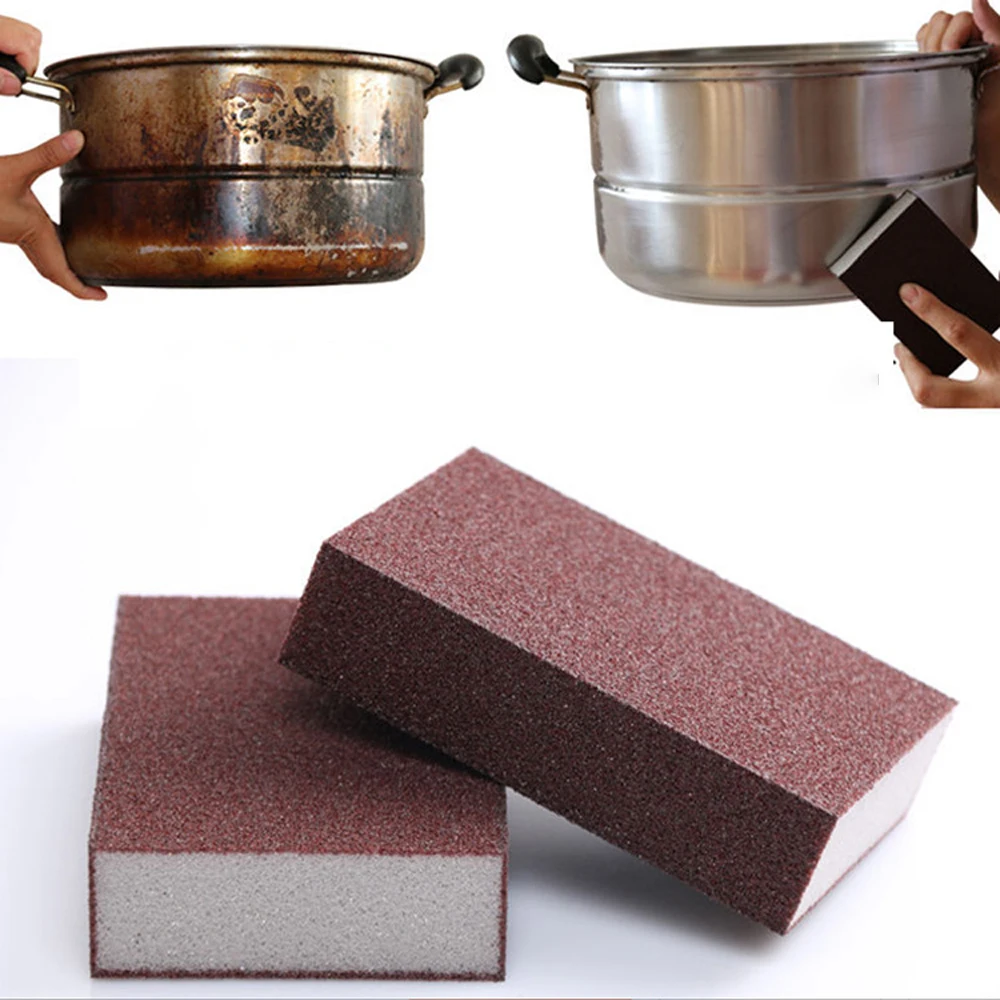 

5Pcs Double-Sided Dishwashing Sponge Durable Cleaning Tools Diamond Sand Sponge Wipe Crackable Kitchen Bottom Household Cleaning