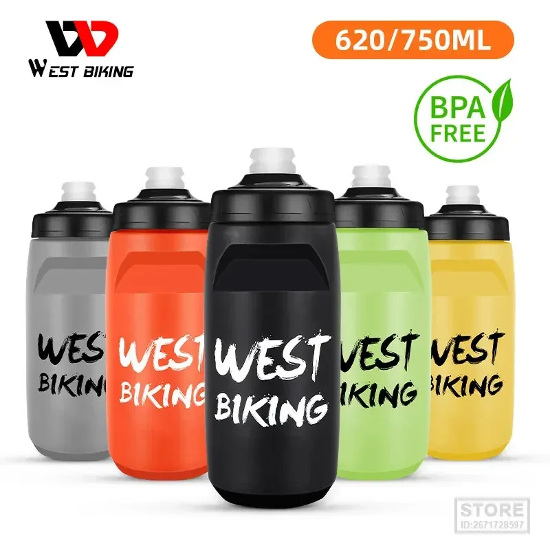 West Biking Cycling Water Bottle 620-750Ml Portable Sports Soft Flask Mtb Road Bike Bottle Running Gym Fitness Bottle 6 Colori