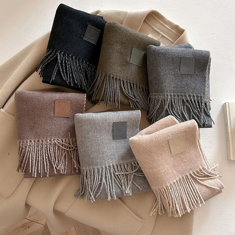 Winter Wolle Schal für Frauen Lange Warme Kaschmir Schal Wrap Solide Dame Schals Hijab Weibliche Pashmina Bandana Kopf Schals Stola – Detail 5