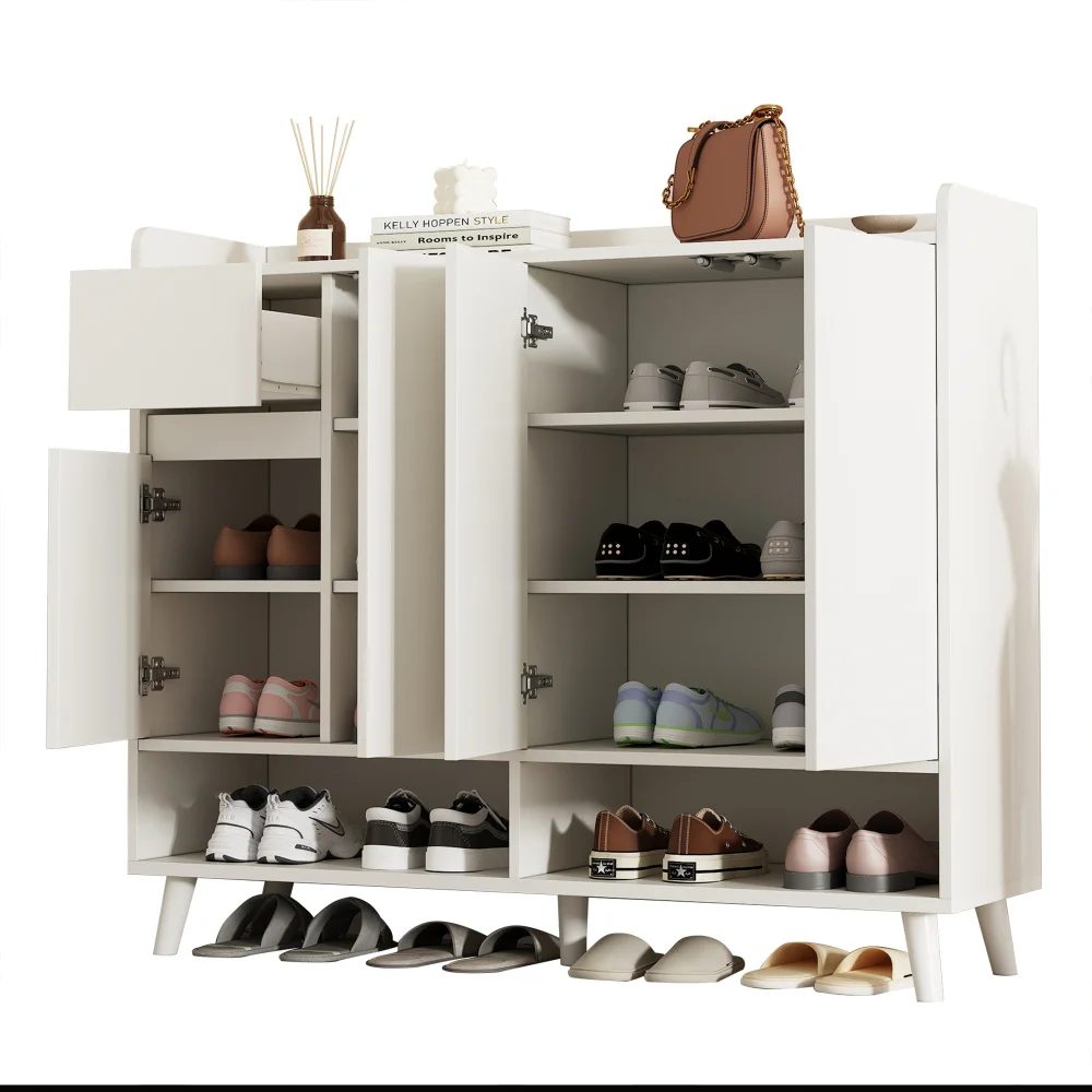 Closet Sideboard Shoe Wardrobe with Adjustable Folding Minimalist Design and Solid Wood Legs Organizer