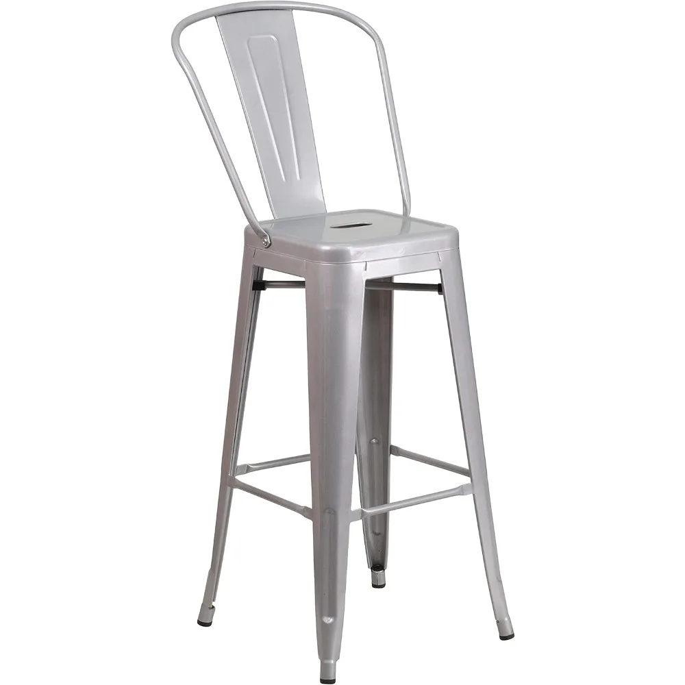 Commercial 30" Round Silver Metal Indoor-Outdoor Bar Table Set-2 Cafe Stools 5