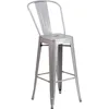 Commercial 30" Round Silver Metal Indoor-Outdoor Bar Table Set-2 Cafe Stools 5