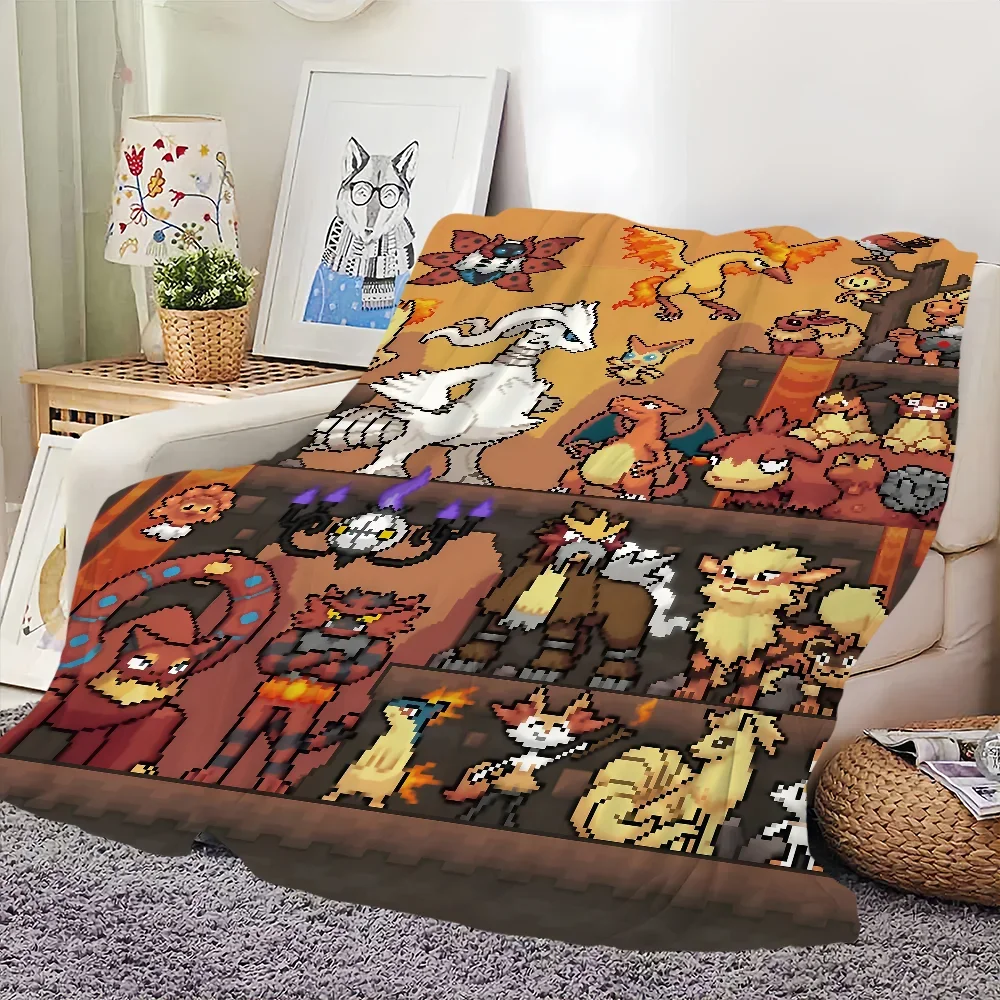 Pixel Art Flannel warm comfort  soft plush P-Pokemon blanket for Anime sofa living room bedroom travel gift single-sided printed 2