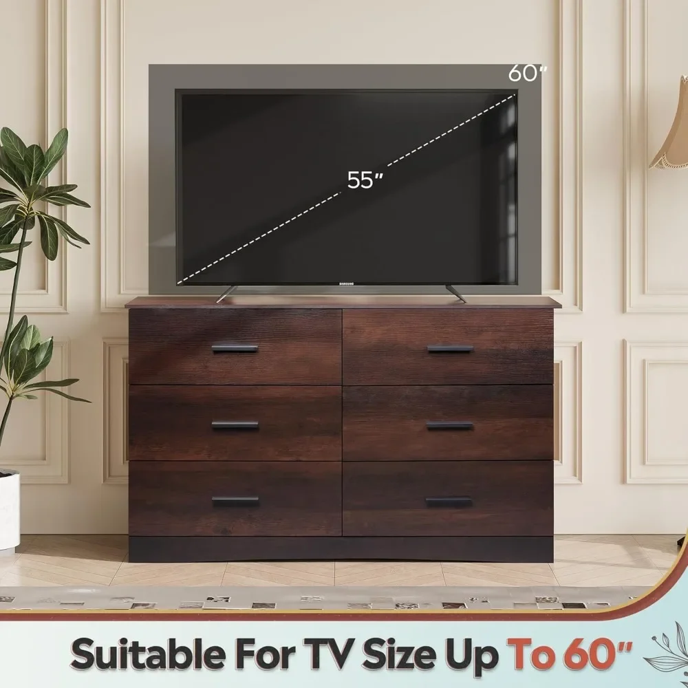 Wood Dresser for Bedroom, Wide Chest of Drawers, Large Brown Storage Tower Unit, Modern Store Organizer for Living Room, Hallway 3