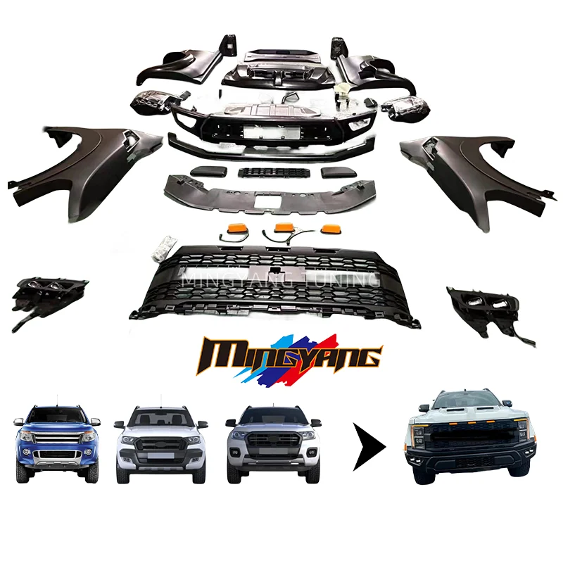 

High fitment 2021 F150 Raptor style body kit car bumper headlights 2012-2021 for Ford ranger T6 T7 T8 bodykit