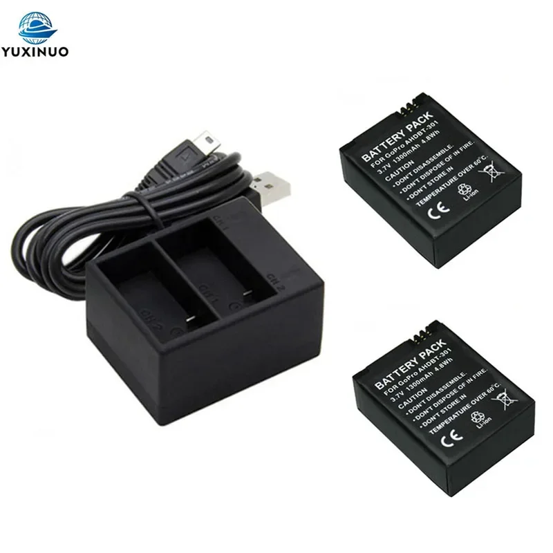 

3.7V 1300mAh AHDBT-301 AHDBT301 AHDBT-201 AHDBT201 Li-ion Battery + USB Charger for GoPro Hero2 Hero3 Hero 3/3+ Sport Camera