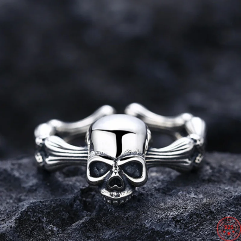 

Мужские и женские кольца из серебра 925 пробы, регулируемое кольцо с украшением в виде черепа, ювелирное изделие в стиле панк, рождественский подарок для пары