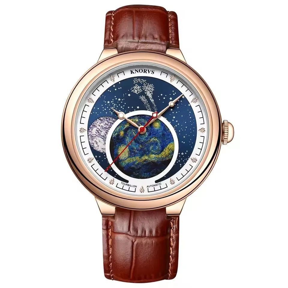 Original Brand Men'S Watches Waterproof Luminous Fully Automatic Mechanical Dress Watch Starry Disk Light Luxury Uhr Leather