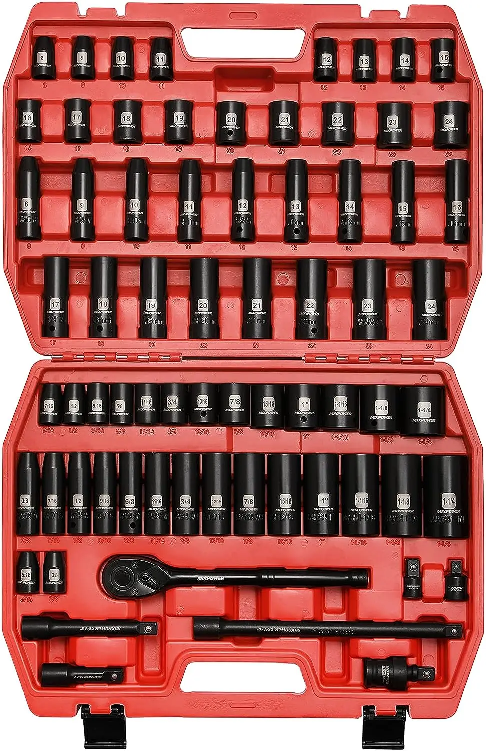 

70 Pieces Socket Set, SAE and Metric, 5/16-Inch to 1-1/4-Inch and 8-24 mm Shallow/Deep