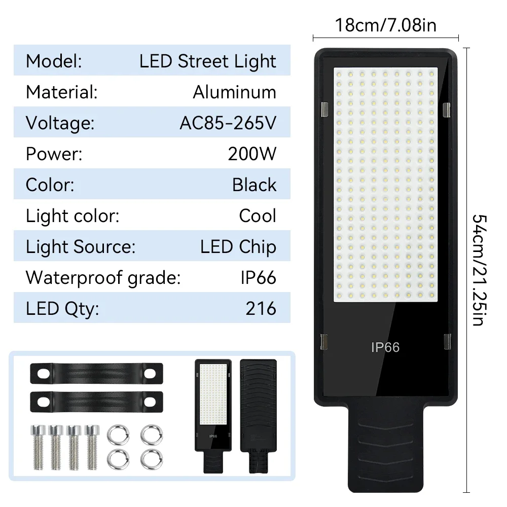 LED Street Light AC85-AC265V Outdoor Street Lamp Hight Brightness 200W Powerful Wall Light 216 LEDS IP65 Waterproof Garden