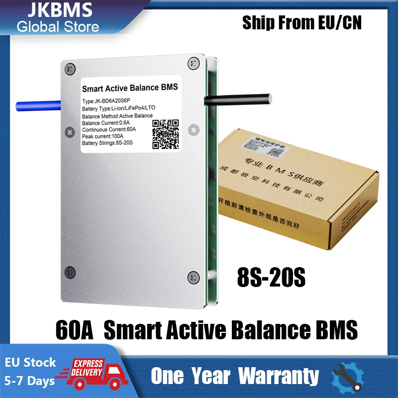 

JIKONG BMS Smart BMS 8S 10S 12S 13S 14S 17S 18S 20S Bluetooth Balance Board 24V-72V Liithium Battery Cell Overcharge Protection