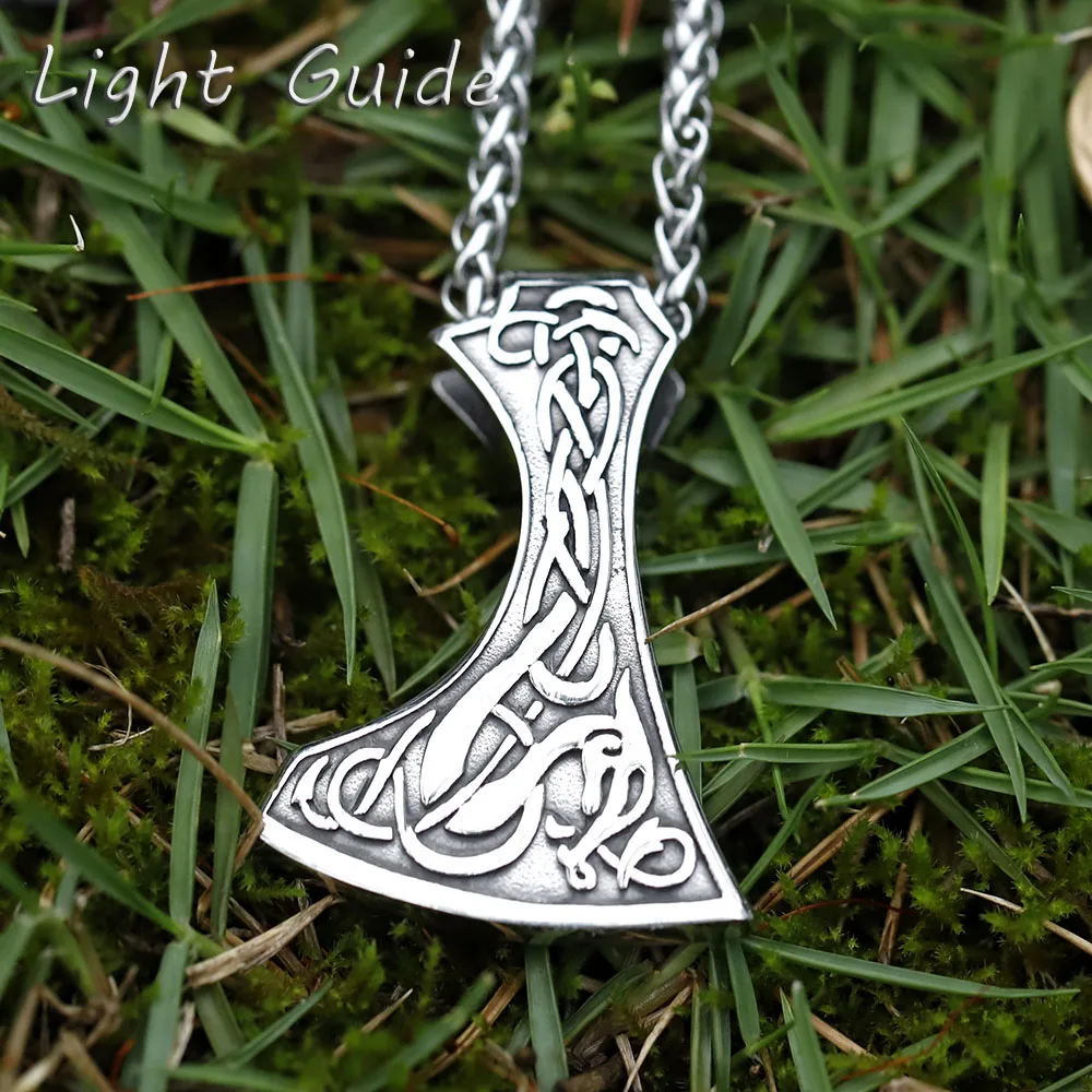 2022 NEUE Herren 316L Edelstahl Wikinger Keltischer Drache Axt Anhänger Halskette skandinavischer Rune Schmuck Geschenk kostenloser Versand