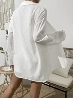100% Cotton Gauze Muslin Sets For Women 2 Pieces Long Sleeve Shirts And Loose High Waist Mini Shorts Sets Ensemble Femme 2