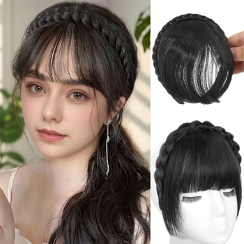 Frangia per capelli con fascia intrecciata Cerchietto per capelli Clip sintetica nelle estensioni dei capelli Eleganti per l'uso quotidiano