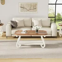 French Country Farmhouse Wood Tray Top Rustic ,Accent Rectangle VintageCoffeeTable with Storage, Carved Legs, for Living Room 1