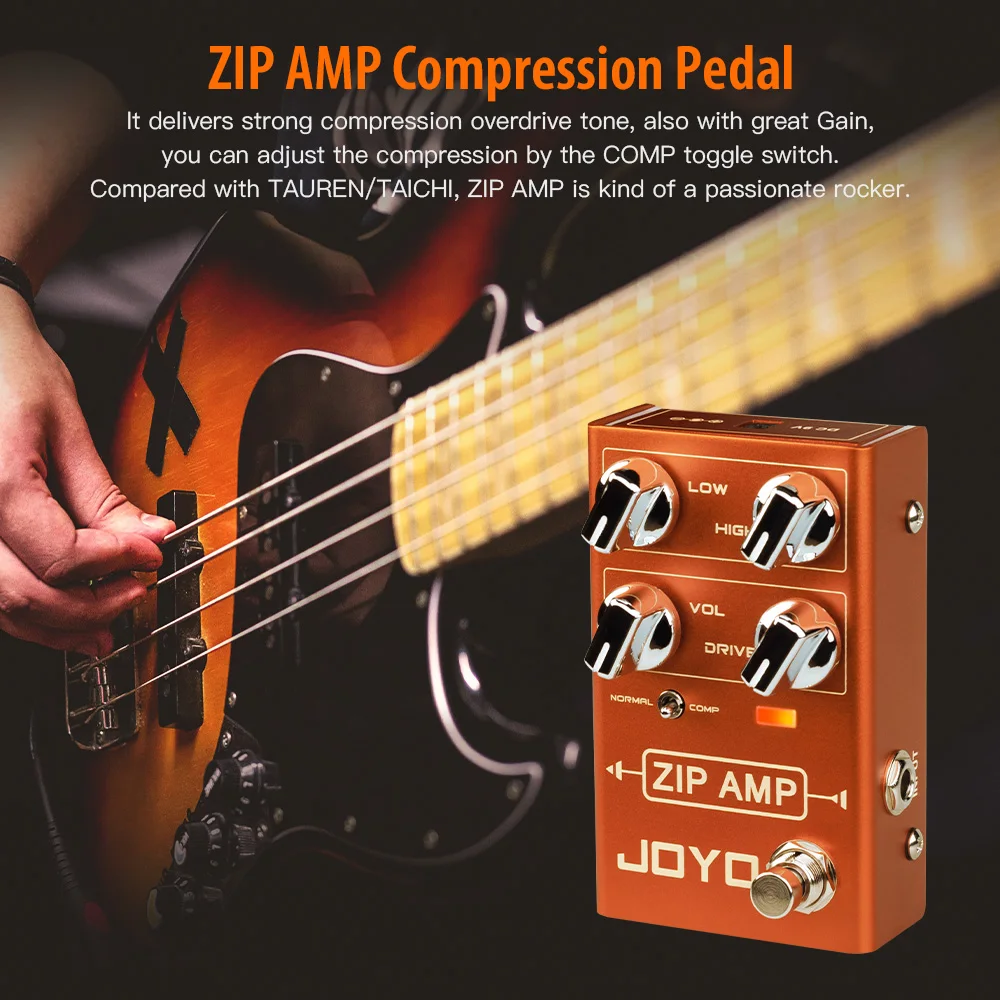 JOYO R-04 ZIP AMP Overdrive Pedal Rock Compression Tone with Gain COMP True Bypass Overdrive Effects Guitar Pedal