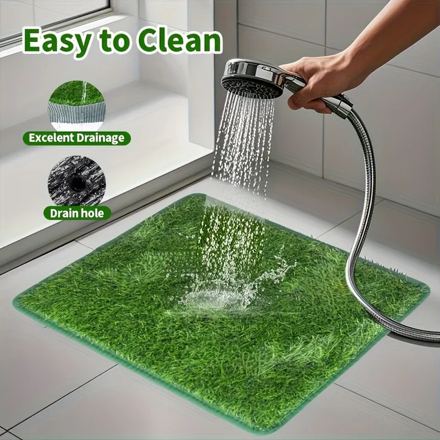 FUKUCHONG Washable Artificial Grass Dog Potty Trainer - Small to Large Size, Durable EVA Material, Green & Yellow Design for Ind