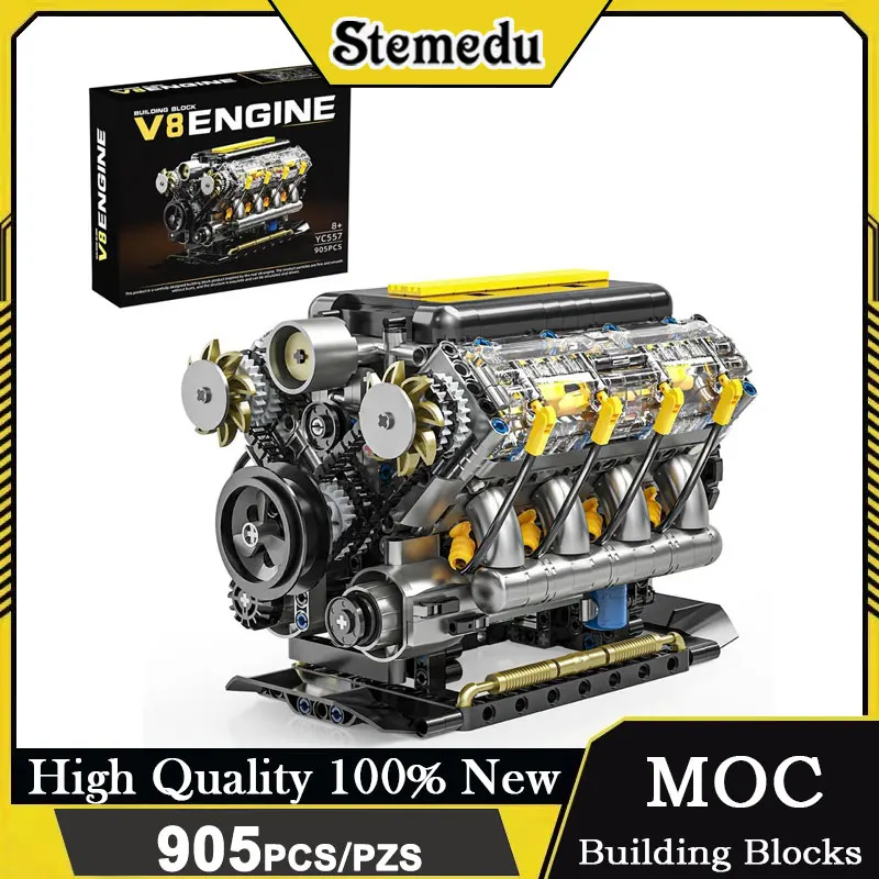 YC557 905Pcs V8 Mechanical Engine Model Kits MOC Creative Building ...