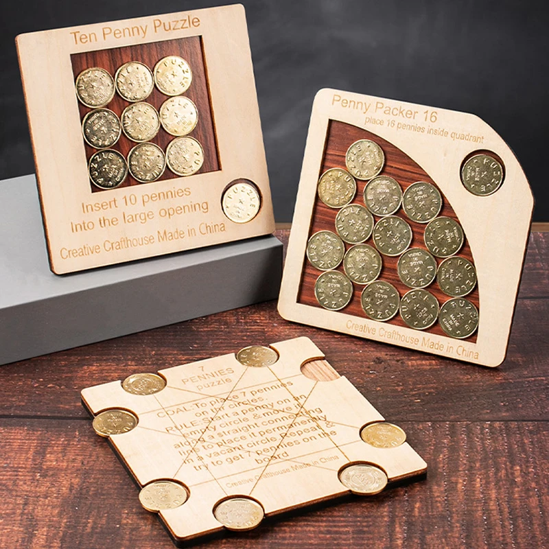 Puzzle con monete da un centesimo, sfida mentale stimolante, giochi di logica e strategia per adulti e bambini, test IQ, giocattoli educativi unici, regali educativi originali - immagine 2