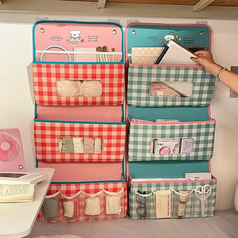 Wall-Mounted Fabric Storage Bag Dormitory Essential Home Use Storage Pouch Hanging Organizer for Underwear CDs Magazines Stat...