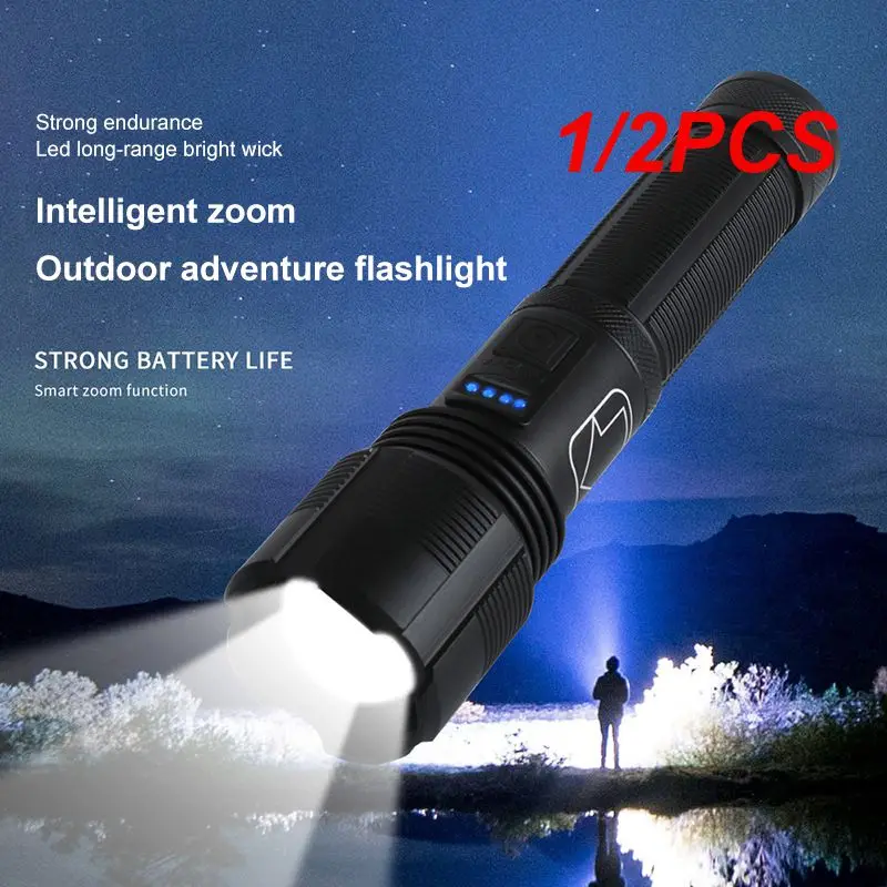 

1/2PCS XHP50 Super Bright Flashlight USB Rechargeable Outdoor Led Flashlights 5 Modes Waterproof Power Display Camping