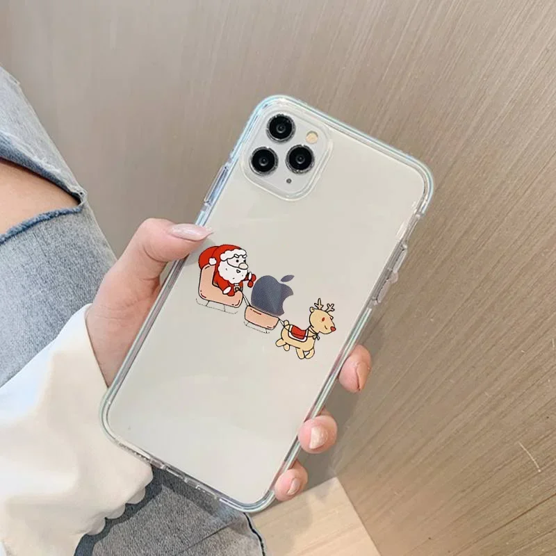 thumbnail image 1 of Transparent Cartoon New Year Christmas Creative Santa Phone Case for iPhone 11 12 13 14 15 Pro Max X XS XR 7 8 Plus SE 2 Cover, 1 of 5