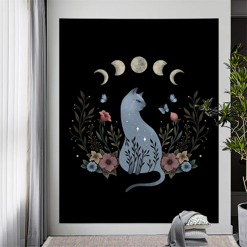 Tapisserie Murale Vintage 100% Coton - Chats, Chiens Et Poussins - Décor Bohème