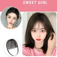 Extension de Cheveux Synthétiques à Frange d'Air avec réinitialisation, Postiche Invisible, Degré de Chaleur, Noir Naturel, pour Femme 3