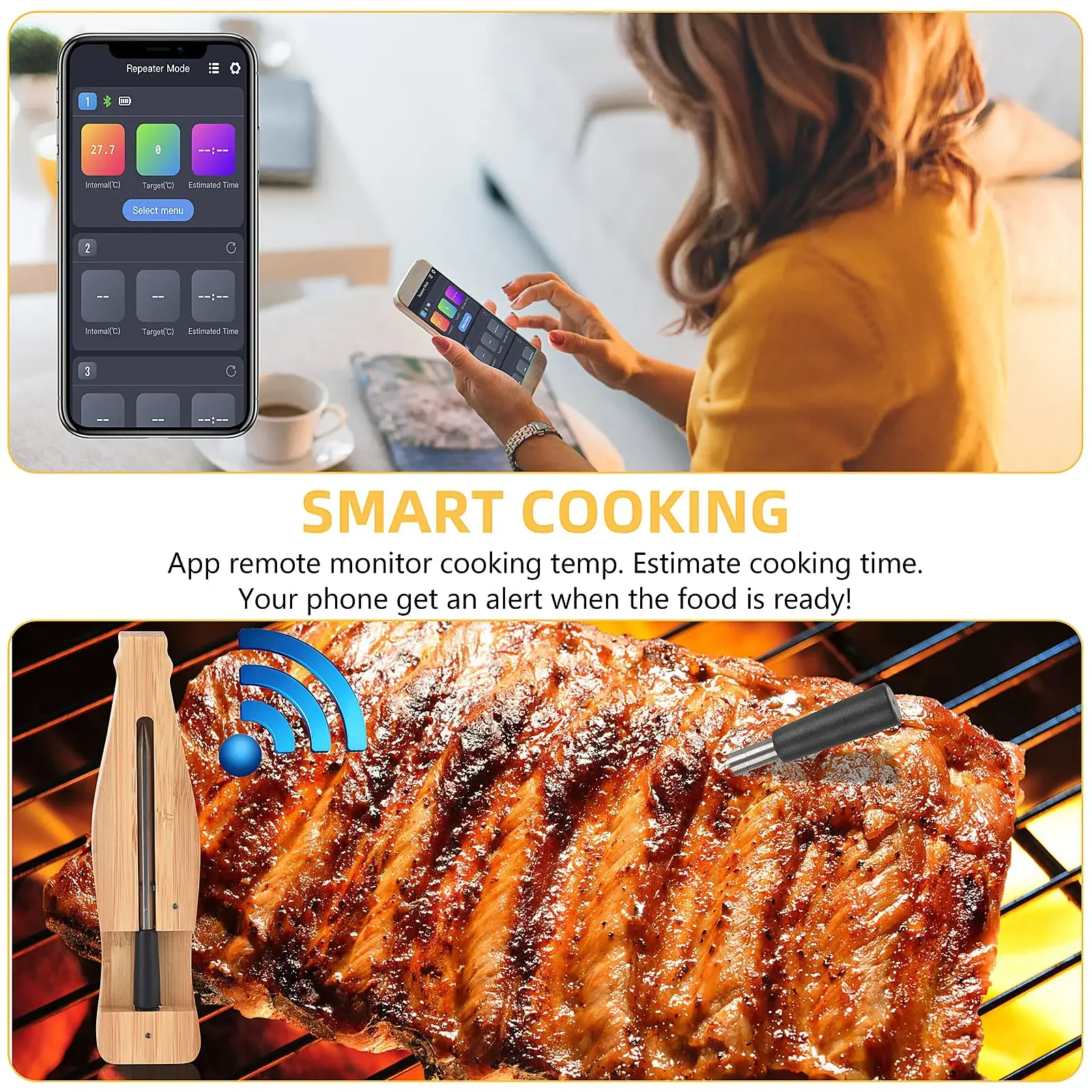 Digital Newest 350ft Wireless Meat Food Thermometer,Smart APP Control Bluetooth Kitchen Thermometer for Cooking,Oven,Grill,BBQ 2