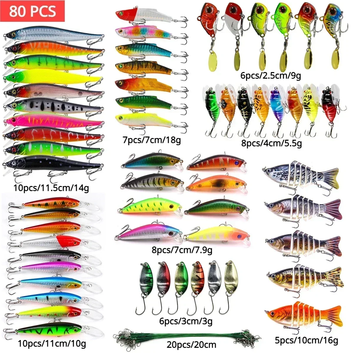Fishing Lure Mix Kit Minnow Hard Bait Wobblers Artificial Bionic Crankbait Pencil
