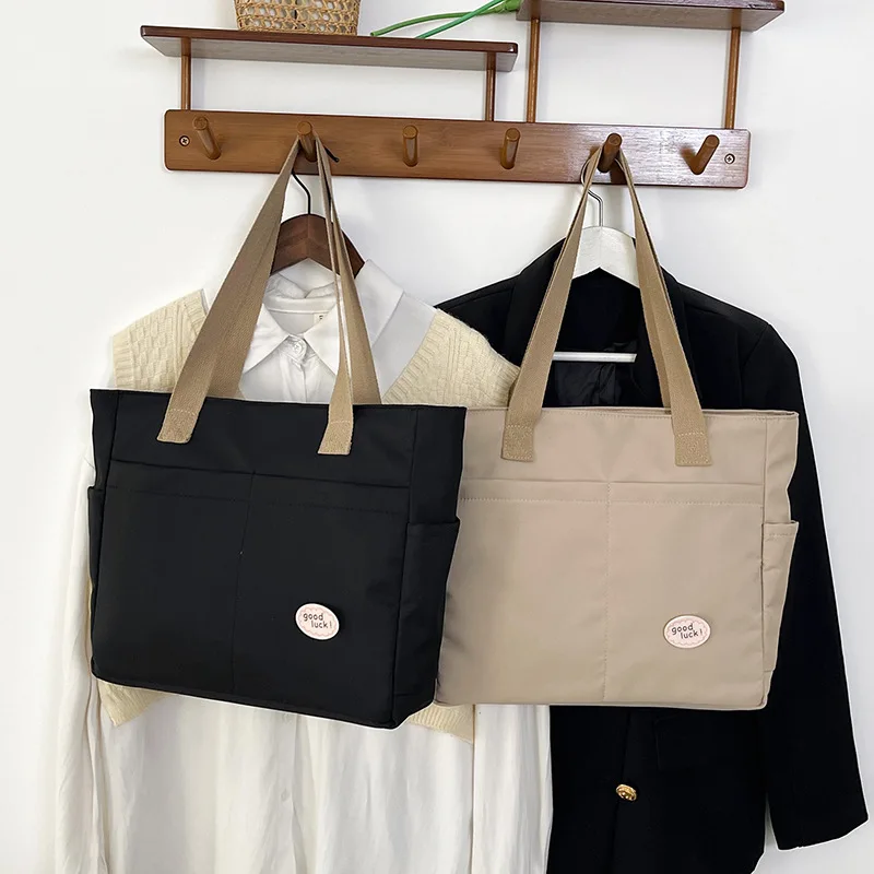 Solid Color Oxford Tote Bag, Campus Student Schoolbag, Large Capacity Handbag Shoulder Bags for Women Work Shopping Travel Party