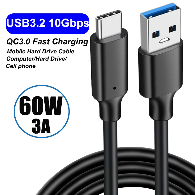 USB3.2 10gbps cavo USB tipo A USB C 3.2 Gen2 cavo di trasferimento dati USB C SSD Hard Disk cavo 3A 60W QC 3.0 ricarica rapida